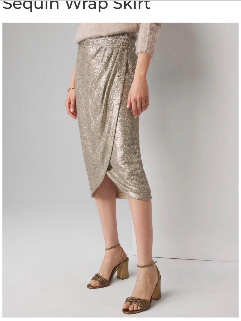 White House Black Market Sequin Wrap Midi Skirt - Champagne Gold
